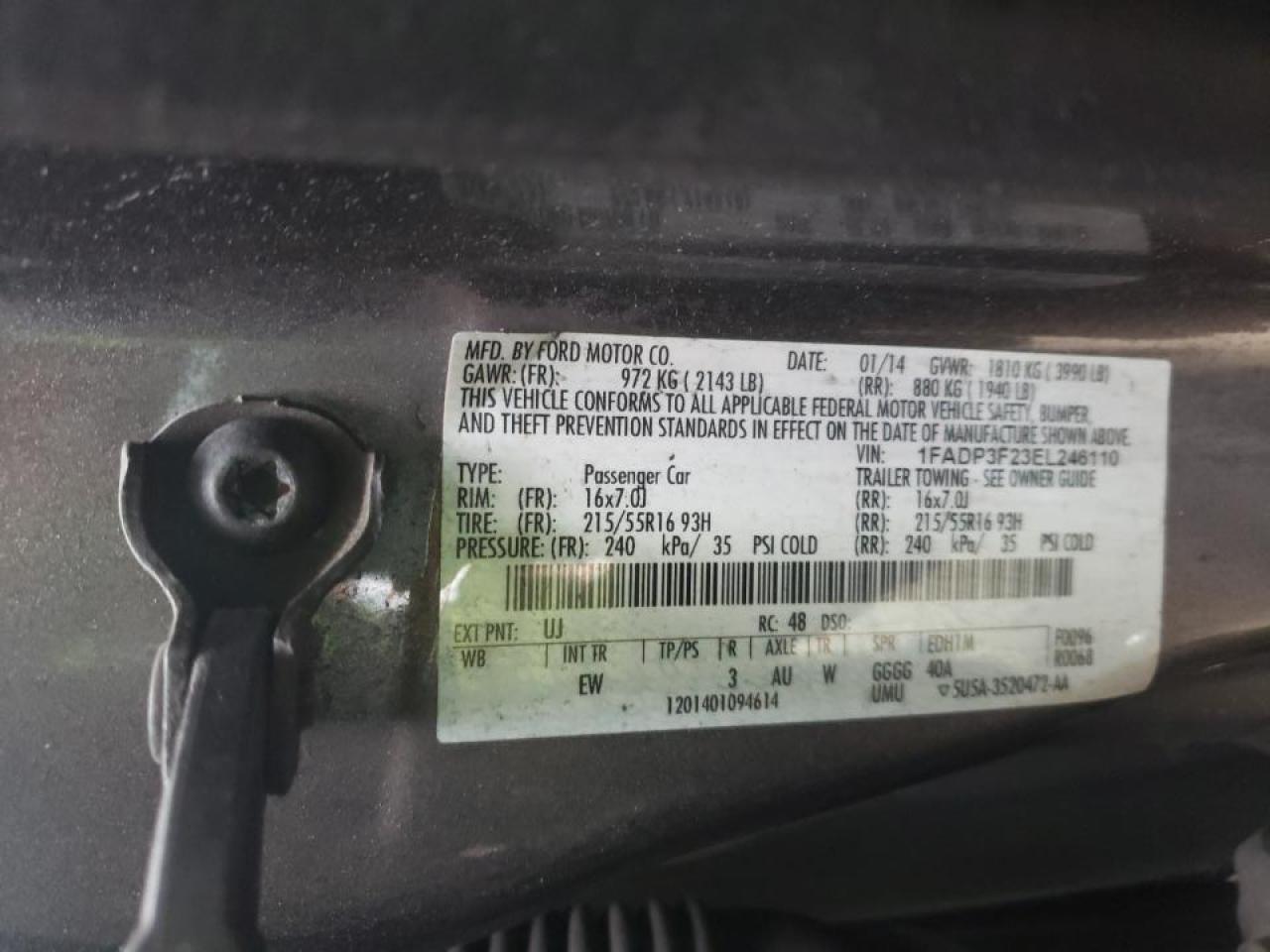 Photo 10 from auction – 2014 FORD FOCUS SE with VIN 1FADP3F23EL246110