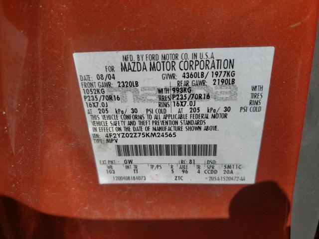 Photo 10 from auction – 2005 MAZDA TRIBUTE I with VIN 4F2YZ02Z75KM24565