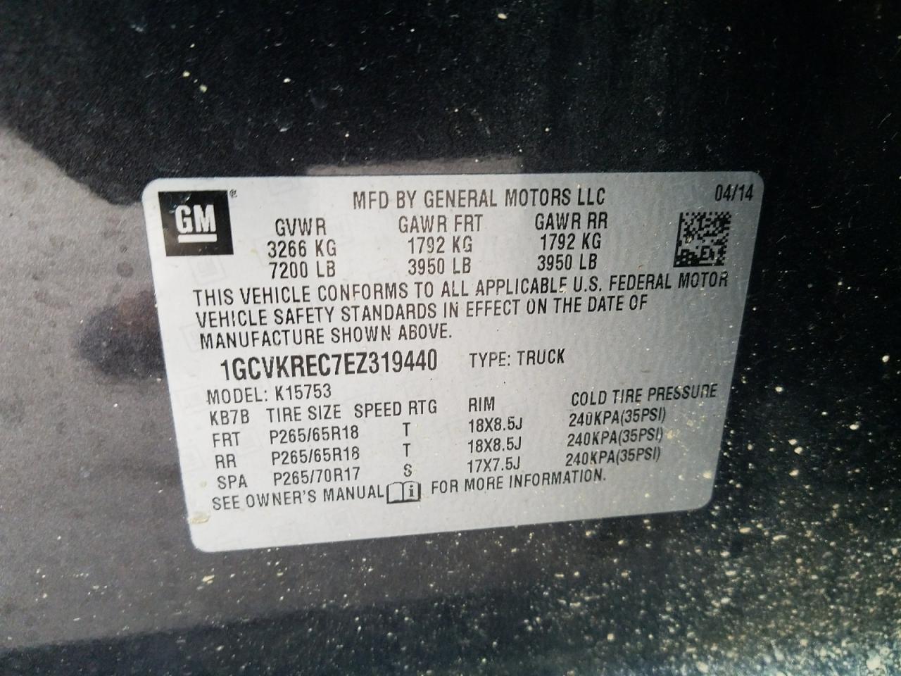 Photo 10 from auction – 2014 CHEVROLET SILVERADO with VIN 1GCVKREC7EZ319440