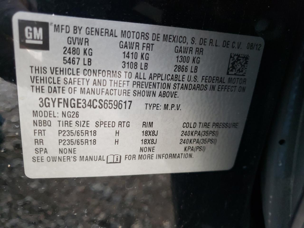 صورة رقم 10 من المزاد - 2012 CADILLAC SRX مع VIN 3GYFNGE34CS659617