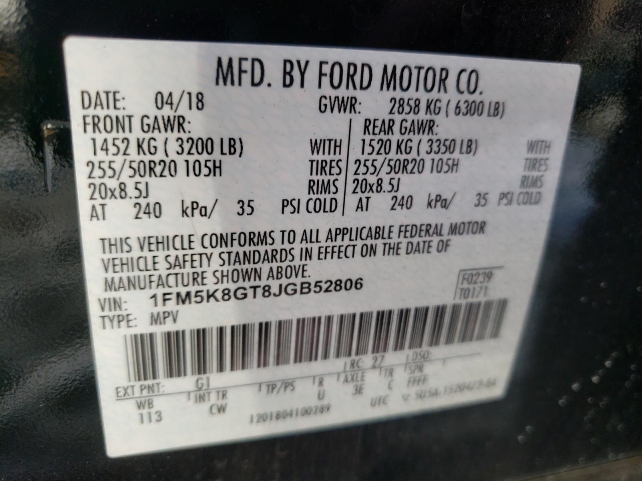 Photo 10 from auction – 2018 FORD EXPLORER S with VIN 1FM5K8GT8JGB52806