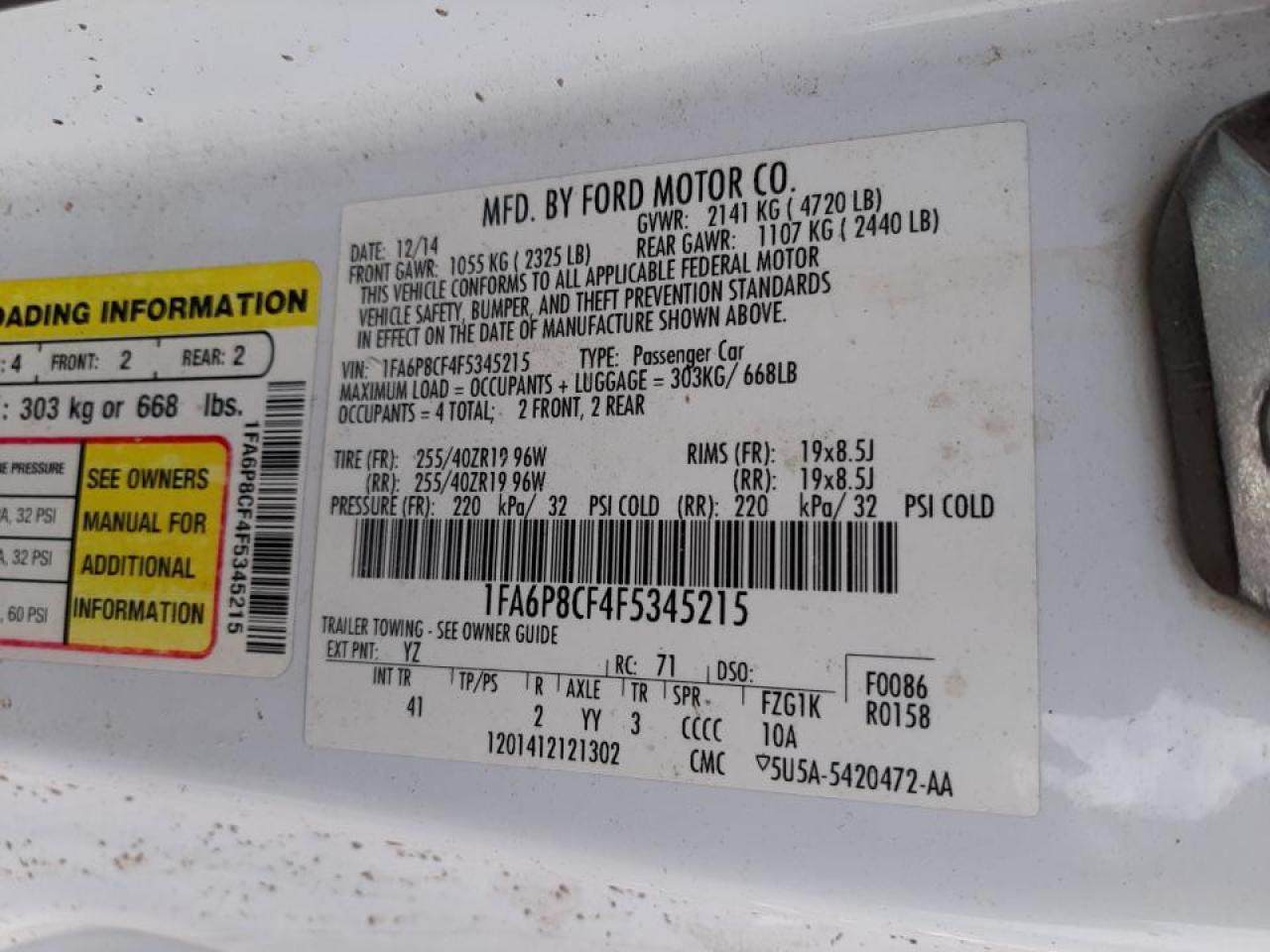 Photo 10 from auction – 2015 FORD MUSTANG GT with VIN 1FA6P8CF4F5345215