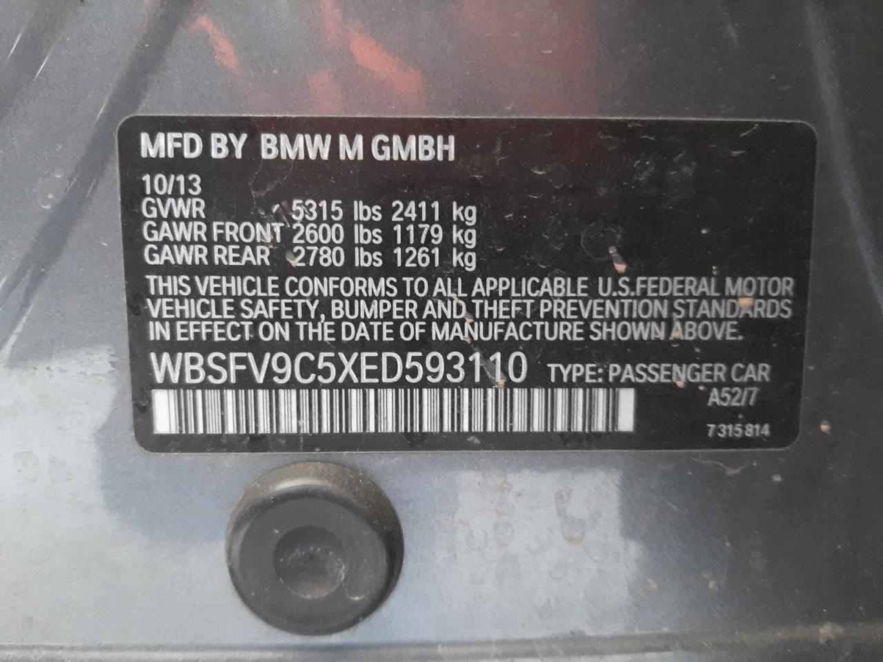 Photo 10 from auction – 2014 BMW M5 with VIN WBSFV9C5XED593110