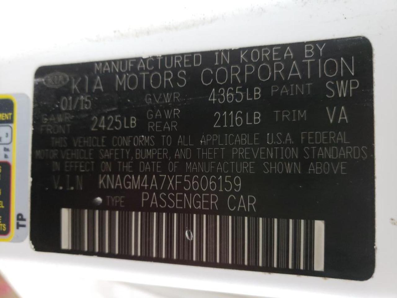 Photo 10 from auction – 2015 KIA OPTIMA LX with VIN KNAGM4A7XF5606159