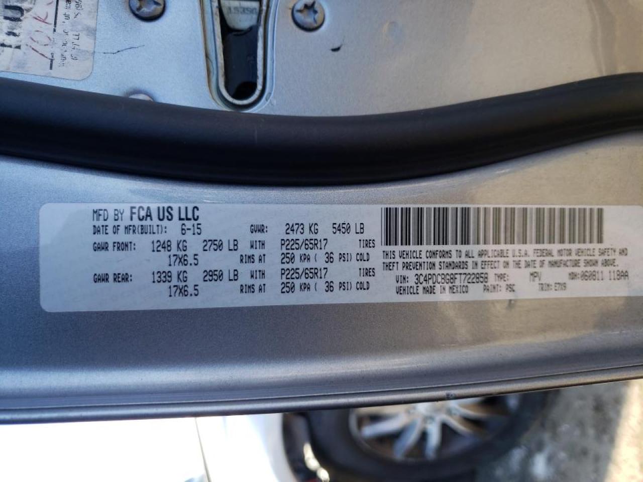 Photo 10 from auction – 2015 DODGE JOURNEY SX with VIN 3C4PDCBG8FT722858