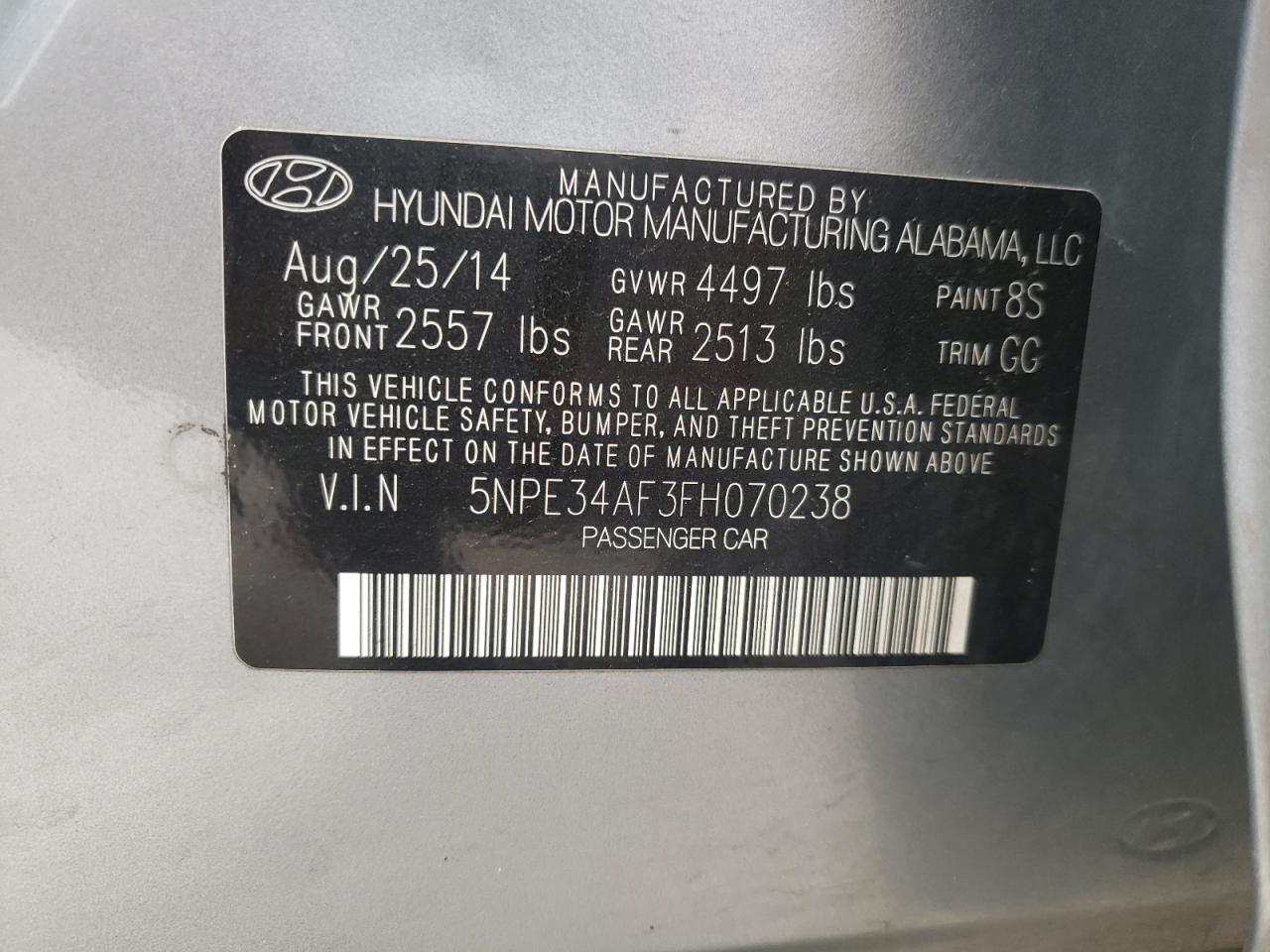 Photo 10 from auction – 2015 HYUNDAI SONATA SPO with VIN 5NPE34AF3FH070238