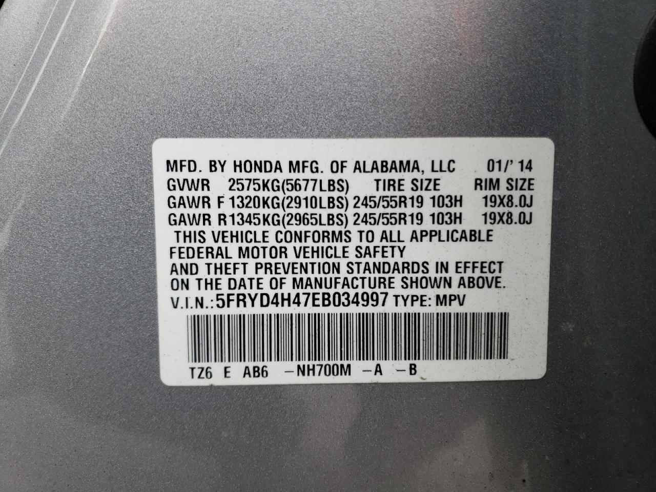 Photo 10 from auction – 2014 ACURA MDX TECHNO with VIN 5FRYD4H47EB034997