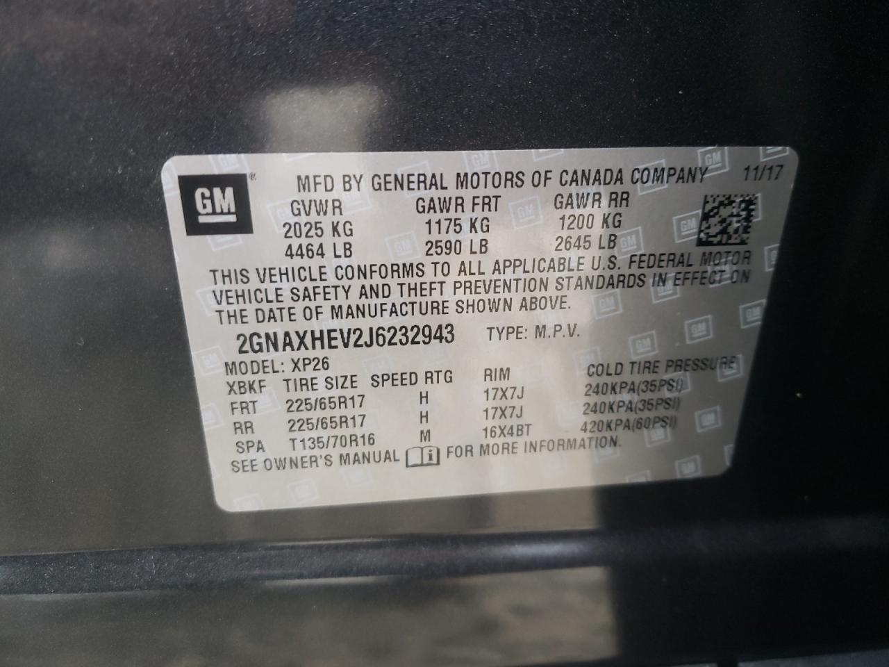 Photo 10 from auction – 2018 CHEVROLET EQUINOX LS with VIN 2GNAXHEV2J6232943