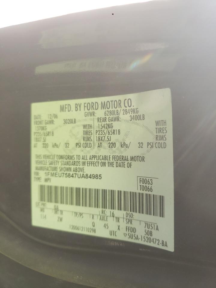 Zdjęcie 10 z aukcji – 2007 FORD EXPLORER L z VIN 1FMEU75847UA84985