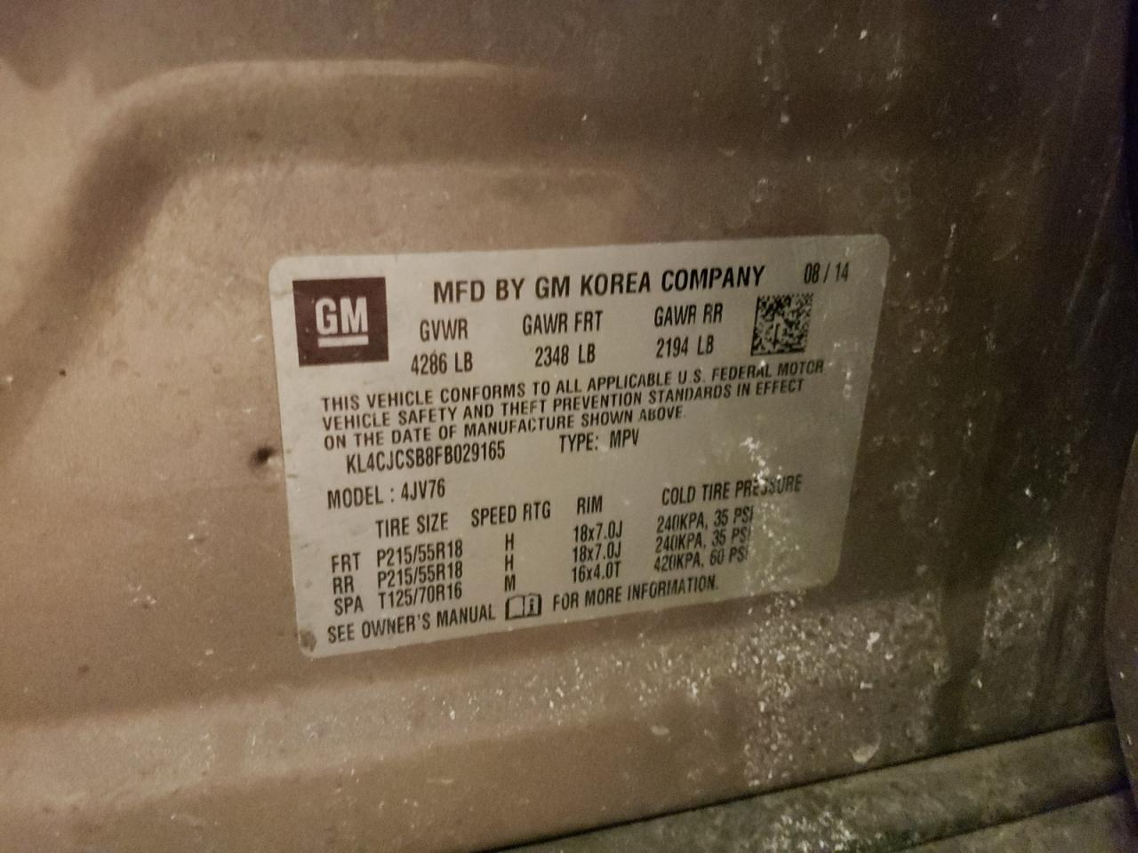 Photo 10 from auction – 2015 BUICK ENCORE with VIN KL4CJCSB8FB029165