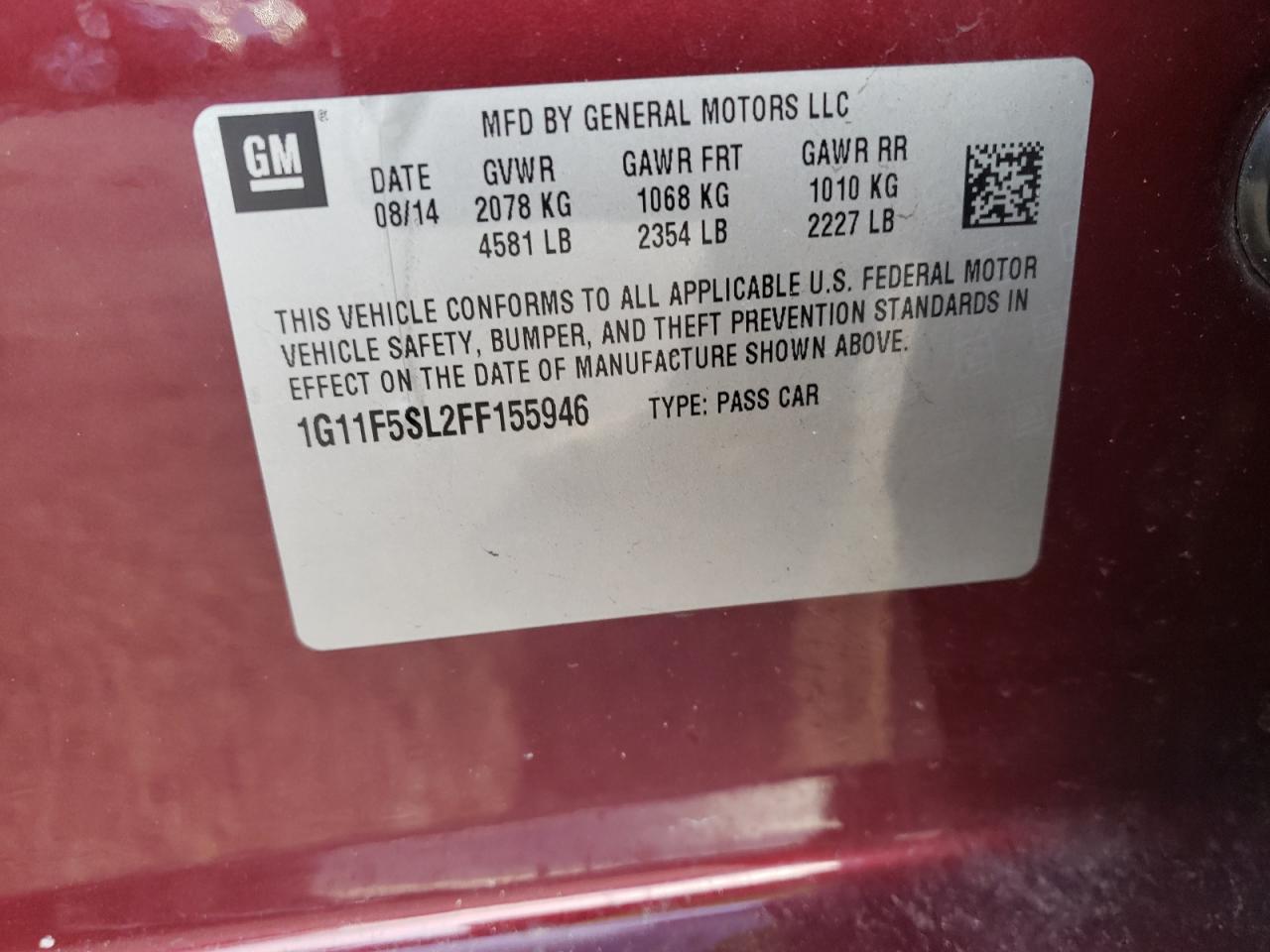 Photo 10 from auction – 2015 CHEVROLET MALIBU LTZ with VIN 1G11F5SL2FF155946