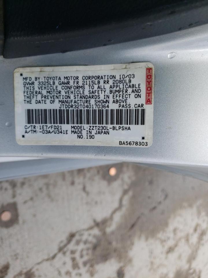 Photo 10 from auction – 2004 TOYOTA CELICA GT with VIN JTDDR32T040170364