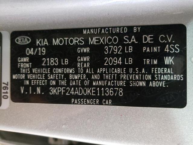 Photo 10 from auction – 2019 KIA FORTE FE with VIN 3KPF24AD0KE113678