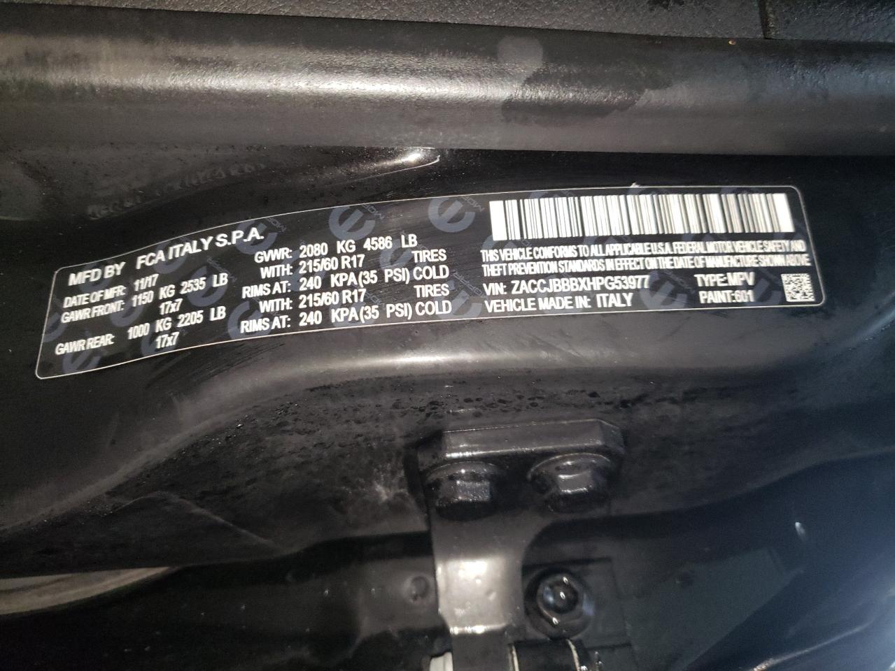 Photo 10 from auction – 2017 JEEP RENEGADE L with VIN ZACCJBBBXHPG53977