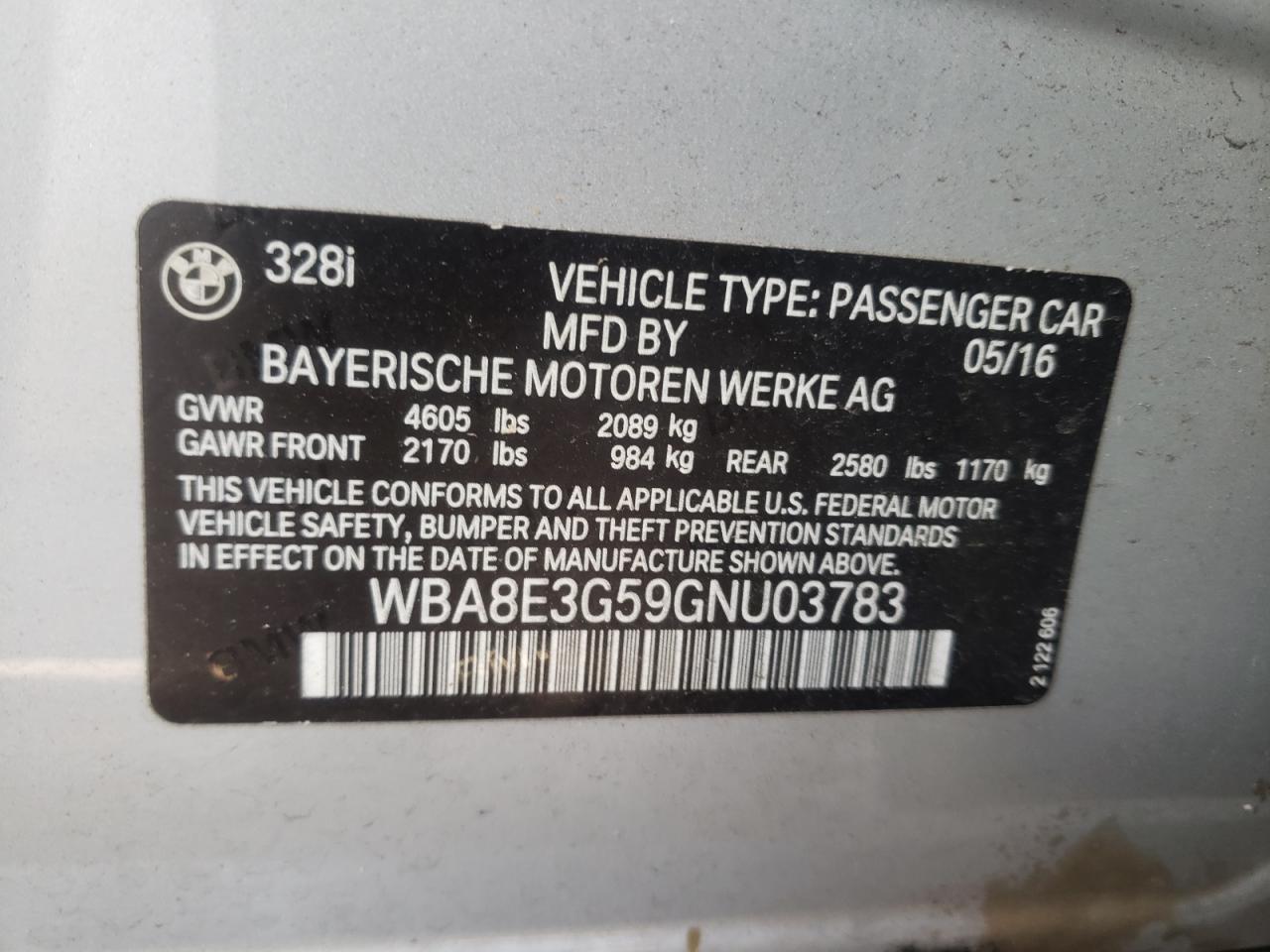 Photo 10 from auction – 2016 BMW 328 XI SUL with VIN WBA8E3G59GNU03783