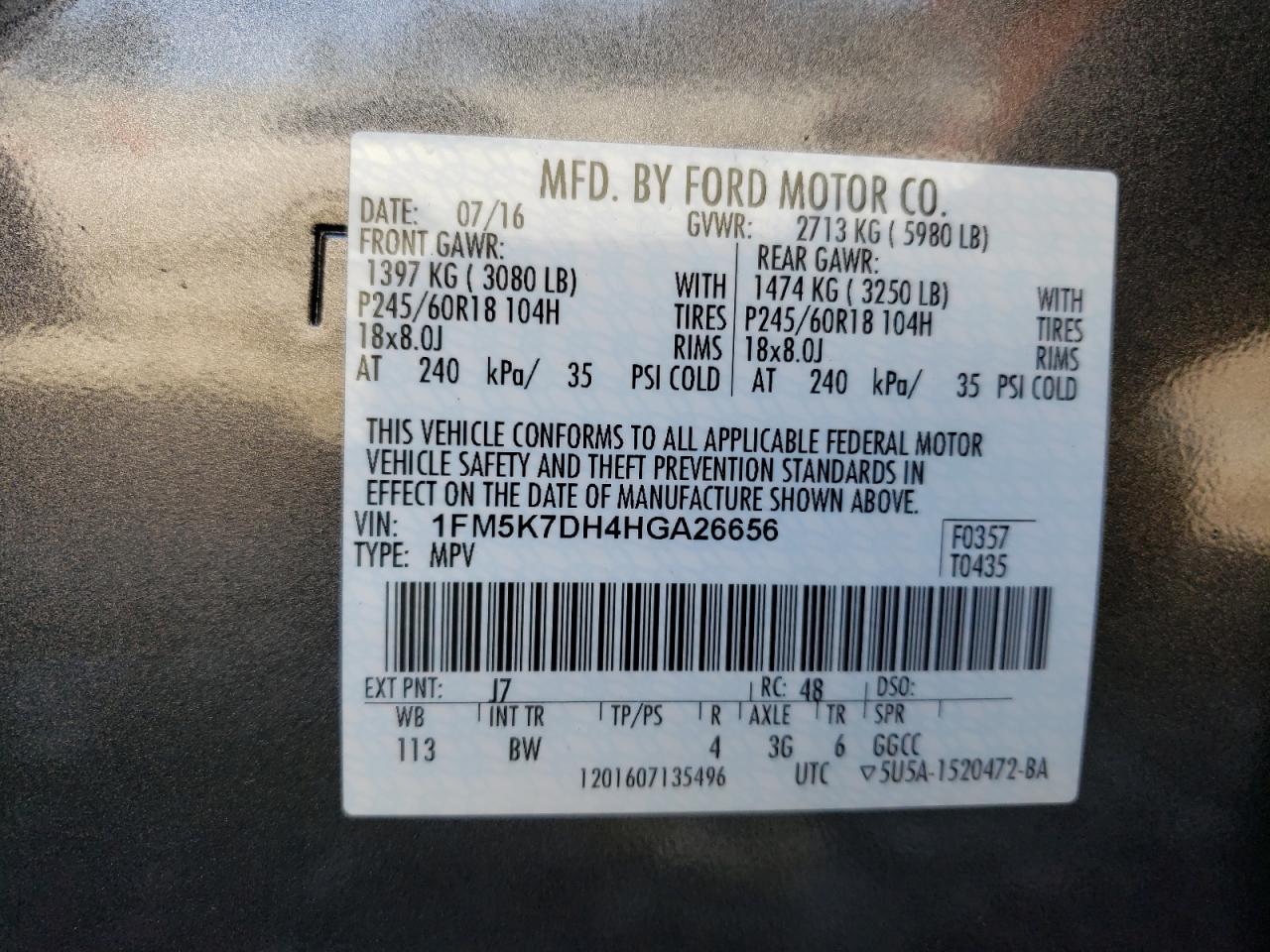 Photo 10 from auction – 2017 FORD EXPLORER X with VIN 1FM5K7DH4HGA26656