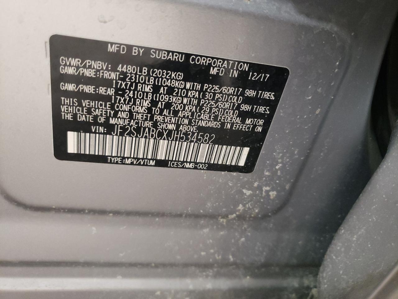 Photo 10 from auction – 2018 SUBARU FORESTER 2 with VIN JF2SJABCXJH534582