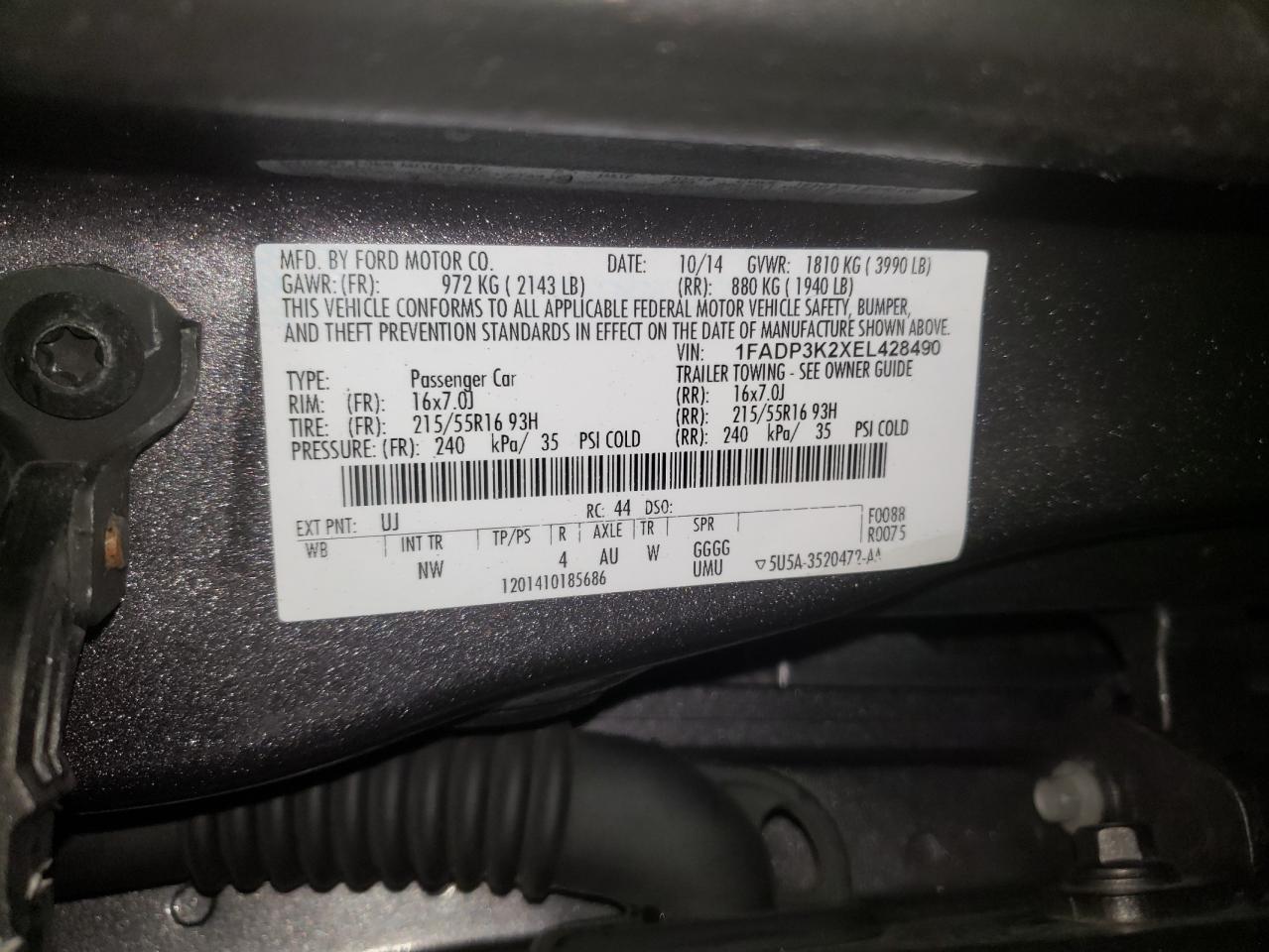 Photo 10 from auction – 2014 FORD FOCUS SE with VIN 1FADP3K2XEL428490