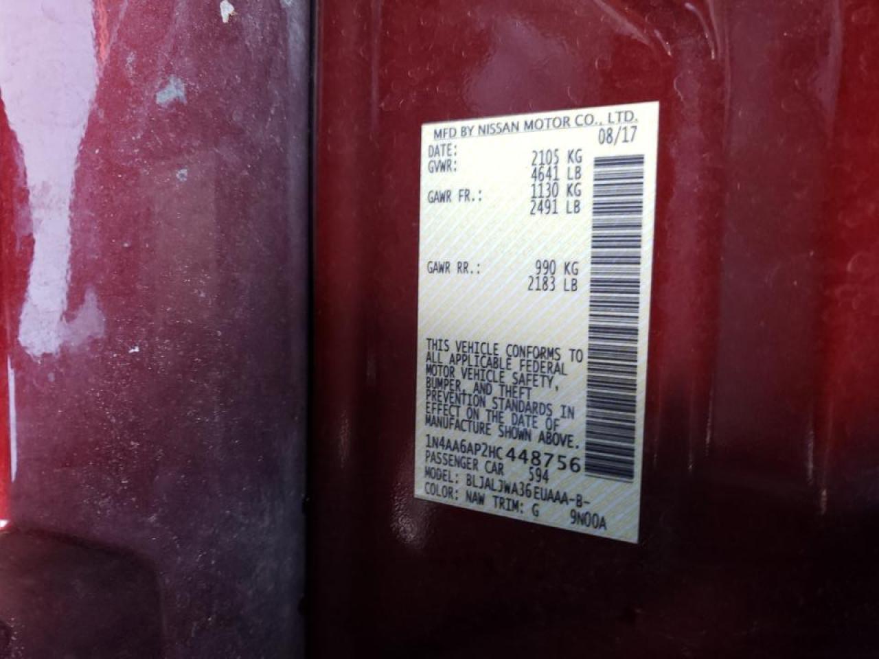 Photo 10 from auction – 2017 NISSAN MAXIMA 3.5 with VIN 1N4AA6AP2HC448756