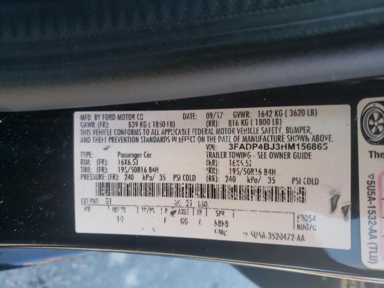Photo 10 from auction – 2017 FORD FIESTA SE with VIN 3FADP4BJ3HM156865