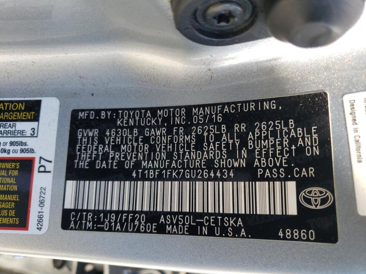 Photo 10 from auction – 2016 TOYOTA CAMRY LE with VIN 4T1BF1FK7GU264434