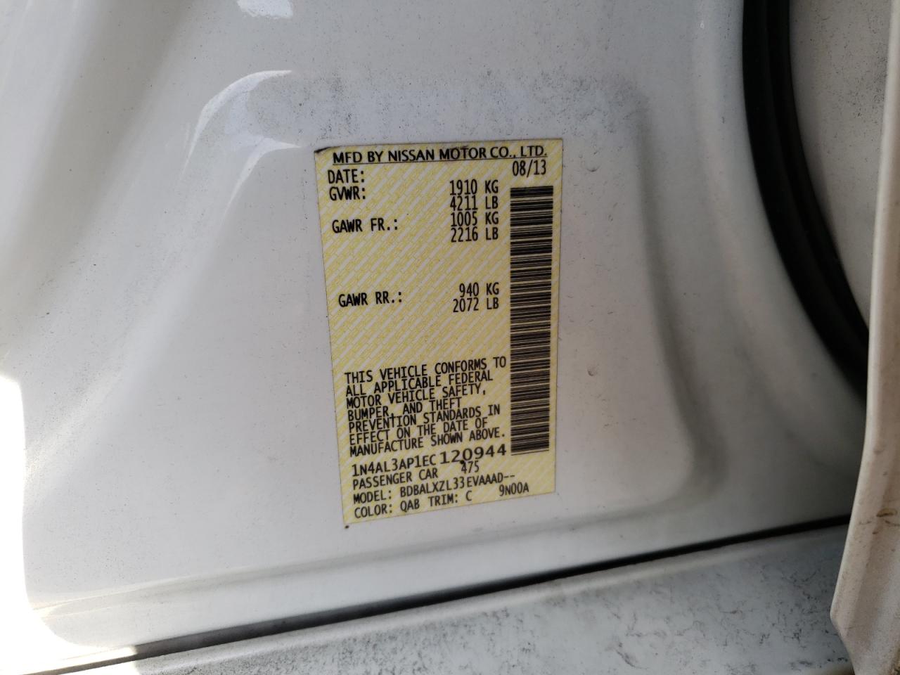 Foto 10 de la subasta – 2014 NISSAN ALTIMA 2.5 con VIN 1N4AL3AP1EC120944