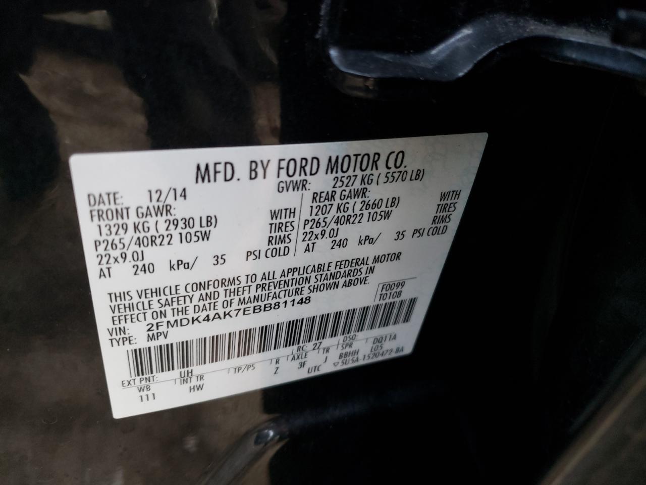 Photo 10 from auction – 2014 FORD EDGE SPORT with VIN 2FMDK4AK7EBB81148