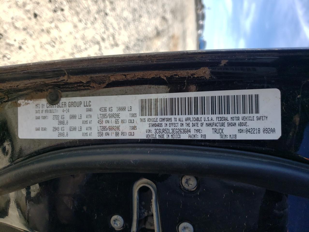 Photo 10 from auction – 2014 RAM 2500 SLT with VIN 3C6UR5DL3EG263604