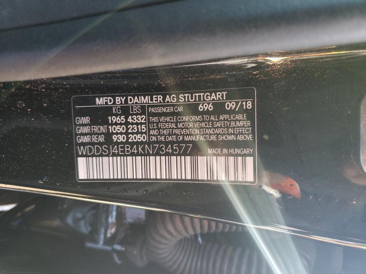 Photo 10 from auction – 2019 MERCEDES-BENZ CLA 250 with VIN WDDSJ4EB4KN734577