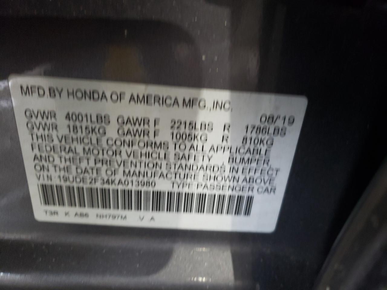 Photo 10 from auction – 2019 ACURA ILX with VIN 19UDE2F34KA013980