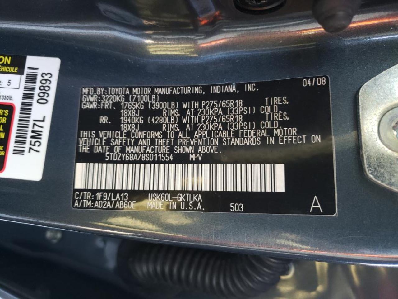 Photo 10 from auction – 2008 TOYOTA SEQUOIA LI with VIN 5TDZY68A78S011554