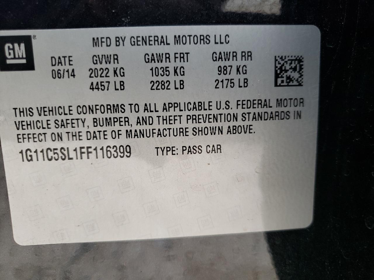 Photo 10 from auction – 2015 CHEVROLET MALIBU 1LT with VIN 1G11C5SL1FF116399