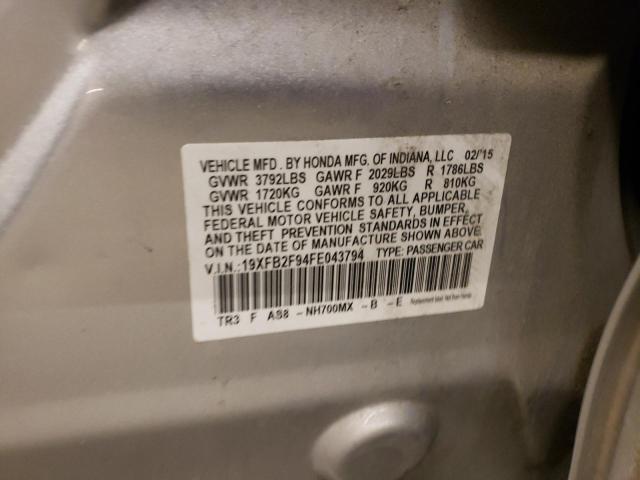 Photo 10 from auction – 2015 HONDA CIVIC EXL with VIN 19XFB2F94FE043794