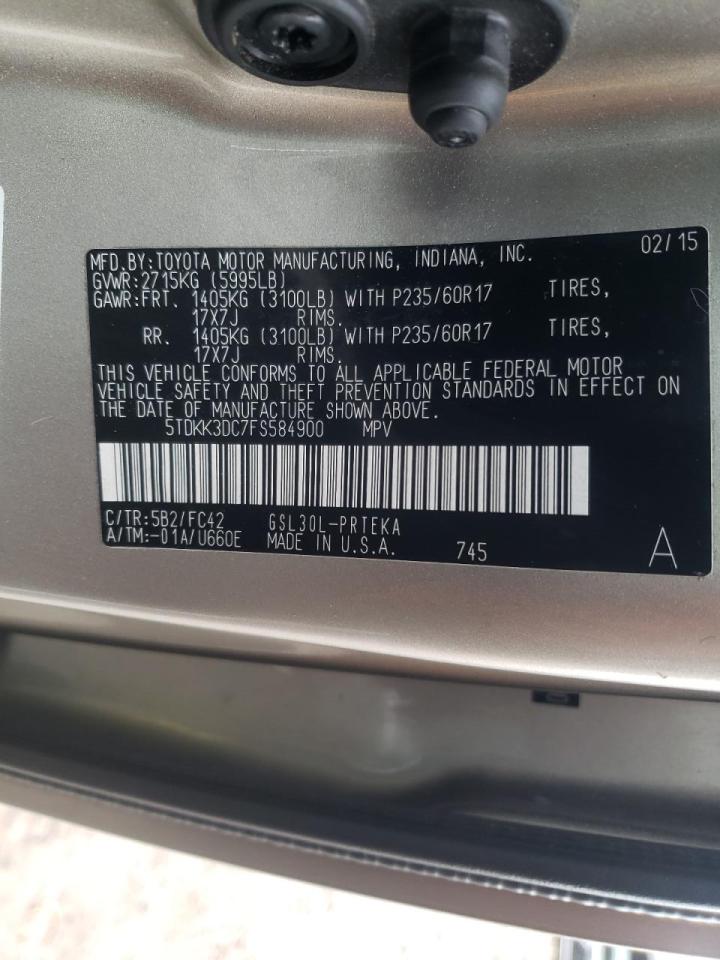 Photo 10 from auction – 2015 TOYOTA SIENNA LE with VIN 5TDKK3DC7FS584900