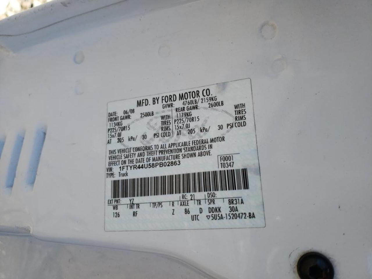 Photo 10 from auction – 2008 FORD RANGER SUP with VIN 1FTYR44U58PB02863