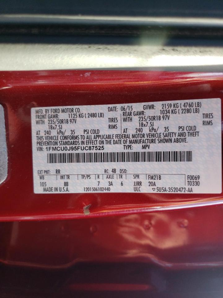 Photo 10 from auction – 2015 FORD ESCAPE TIT with VIN 1FMCU0J95FUC87525