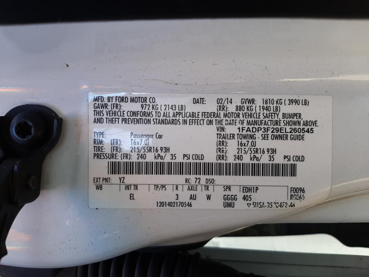 Photo 10 from auction – 2014 FORD FOCUS SE with VIN 1FADP3F29EL260545