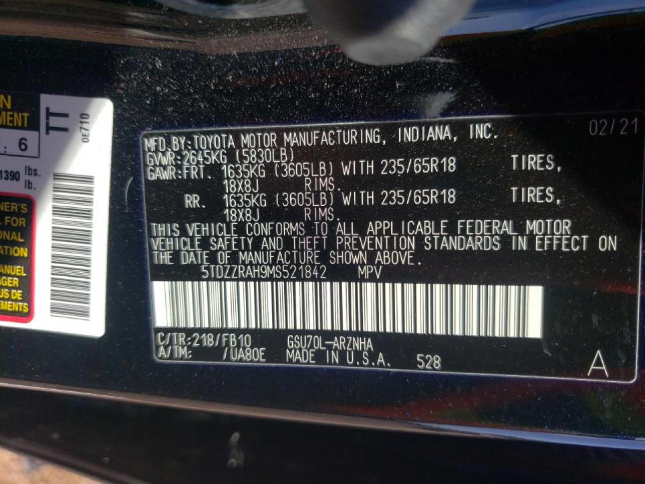 Photo 10 from auction – 2021 TOYOTA HIGHLANDER with VIN 5TDZZRAH9MS521842