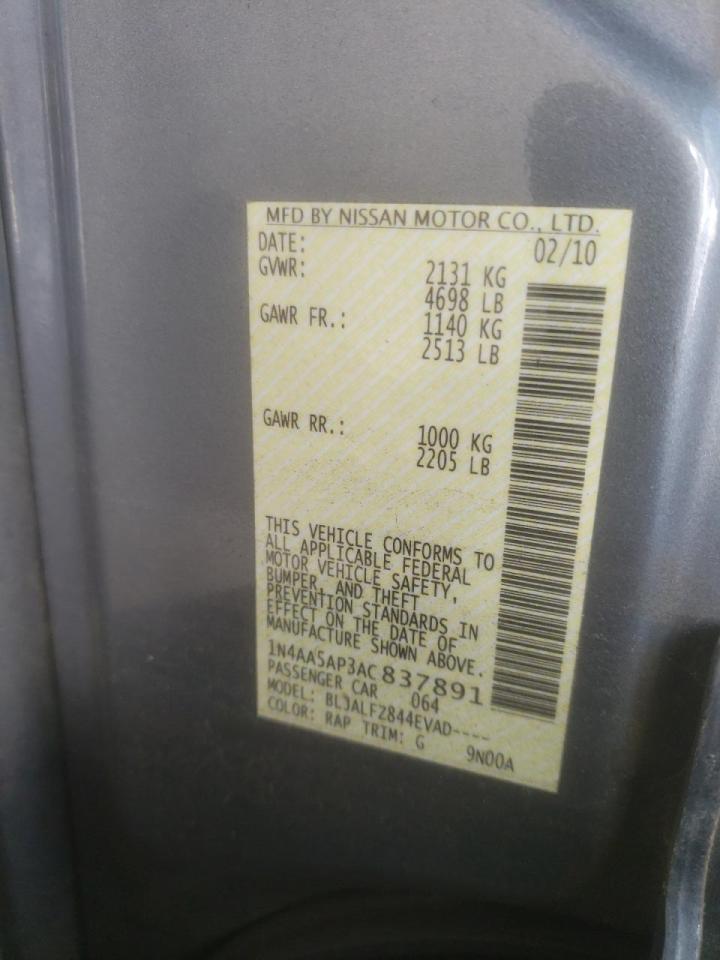 Photo 10 from auction – 2010 NISSAN MAXIMA S with VIN 1N4AA5AP3AC837891