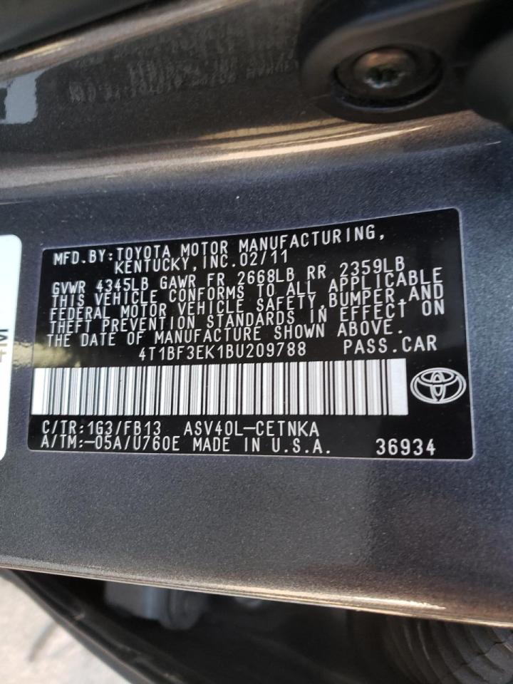 Photo 10 from auction – 2011 TOYOTA CAMRY BASE with VIN 4T1BF3EK1BU209788