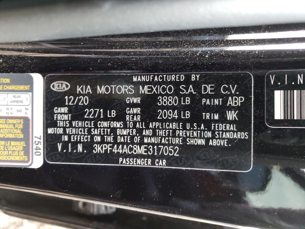 Photo 10 from auction – 2021 KIA FORTE GT with VIN 3KPF44AC8ME317052