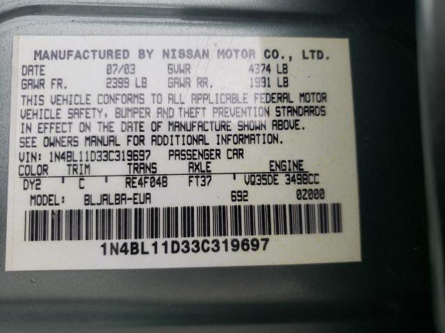 Photo 10 from auction – 2003 NISSAN ALTIMA SE with VIN 1N4BL11D33C319697