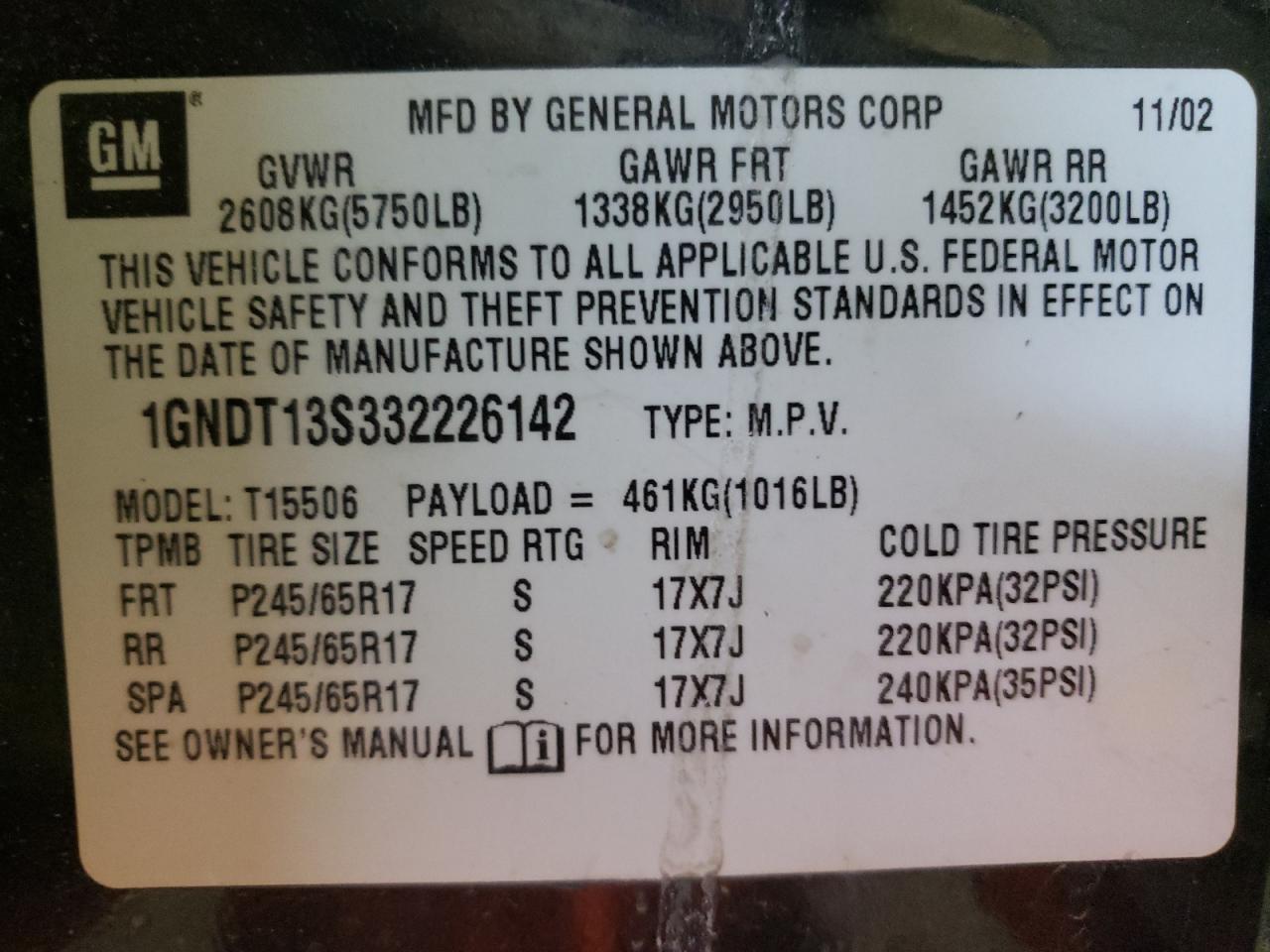 Photo 10 from auction – 2003 CHEVROLET TRAILBLAZE with VIN 1GNDT13S332226142