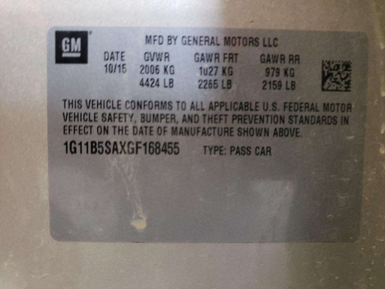 Photo 10 from auction – 2016 CHEVROLET MALIBU LIM with VIN 1G11B5SAXGF168455