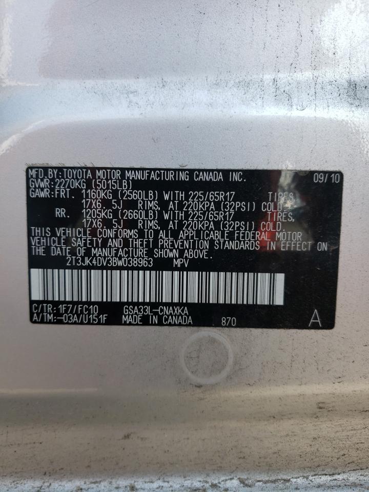 Photo 10 from auction – 2011 TOYOTA RAV4 with VIN 2T3JK4DV3BW038963