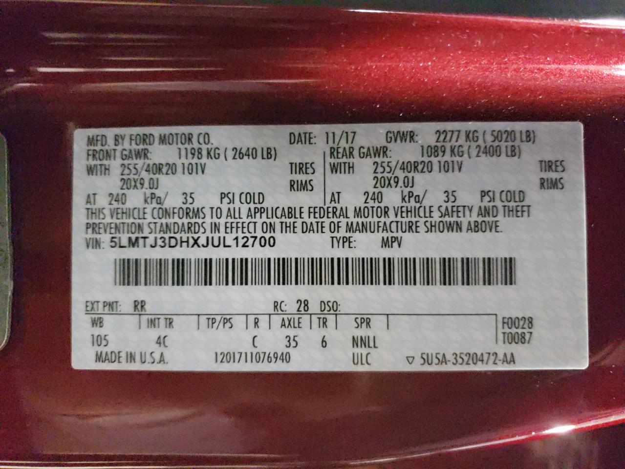 Photo 10 from auction – 2018 LINCOLN MKC RESERV with VIN 5LMTJ3DHXJUL12700