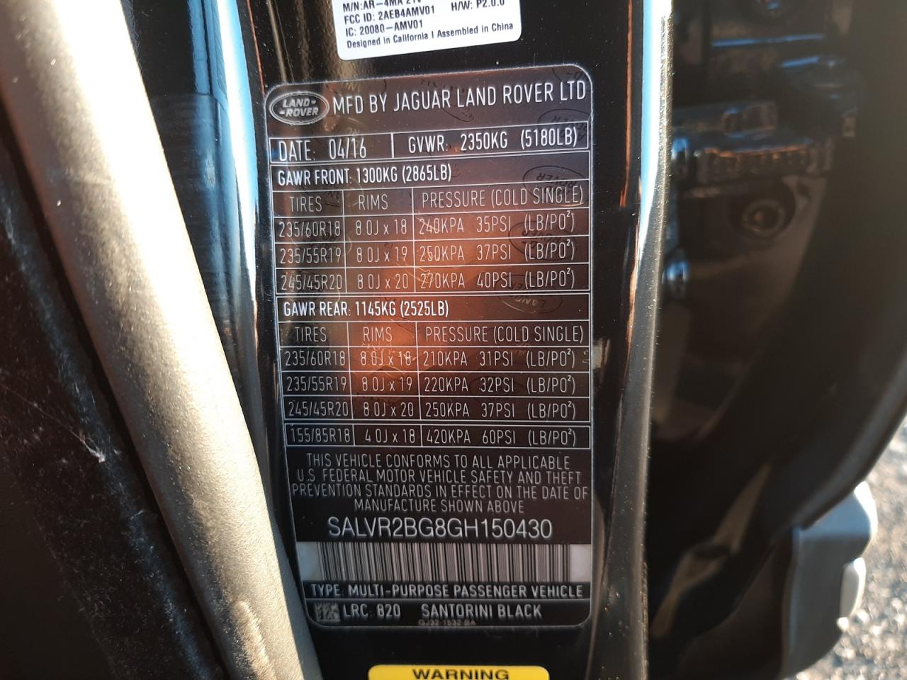 Photo 10 from auction – 2016 LAND ROVER RANGE ROVE with VIN SALVR2BG8GH150430