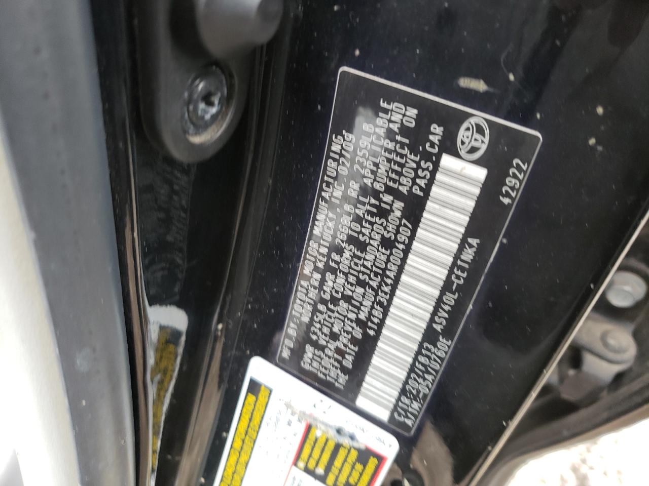 Zdjęcie 10 z aukcji – 2010 TOYOTA CAMRY BASE z VIN 4T4BF3EK4AR004907