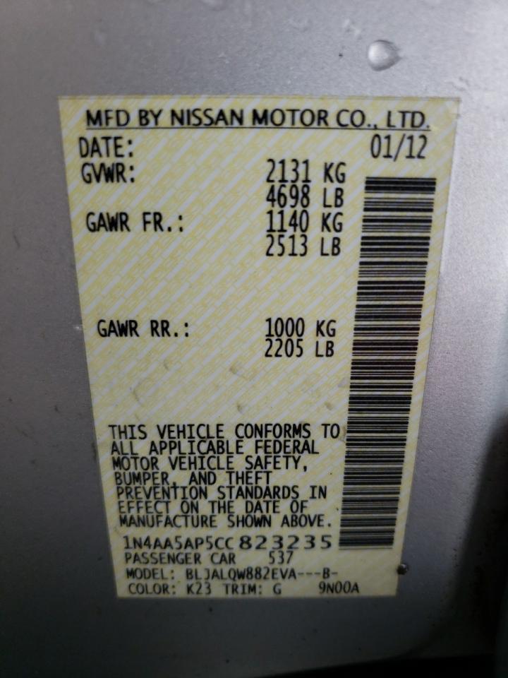 Photo 10 from auction – 2012 NISSAN MAXIMA S with VIN 1N4AA5AP5CC823235