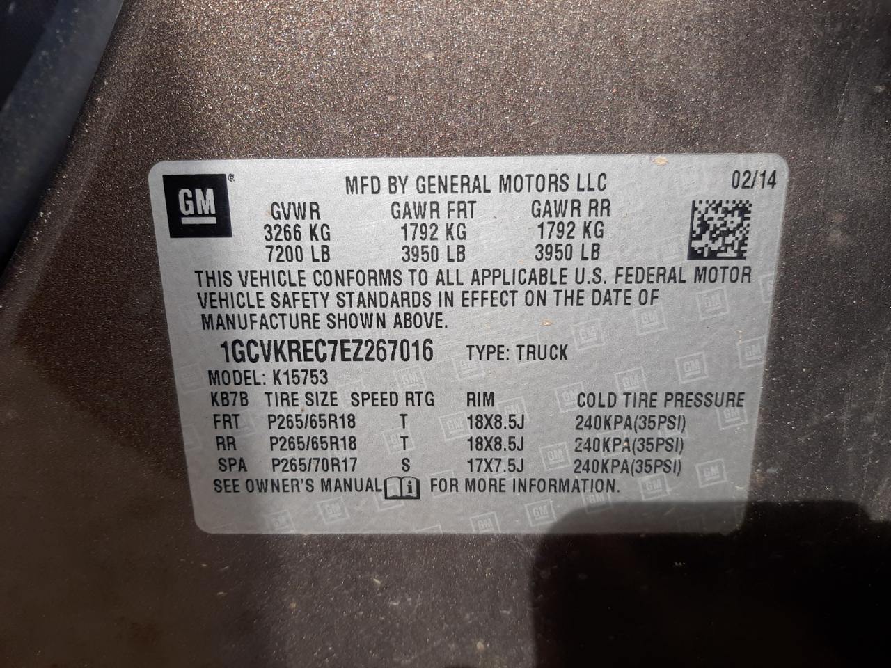 Photo 10 from auction – 2014 CHEVROLET SILVERADO with VIN 1GCVKREC7EZ267016